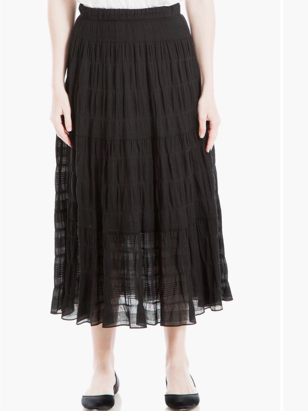 Max Studio Black Tiered Midi Skirt with Elastic Waist size M
